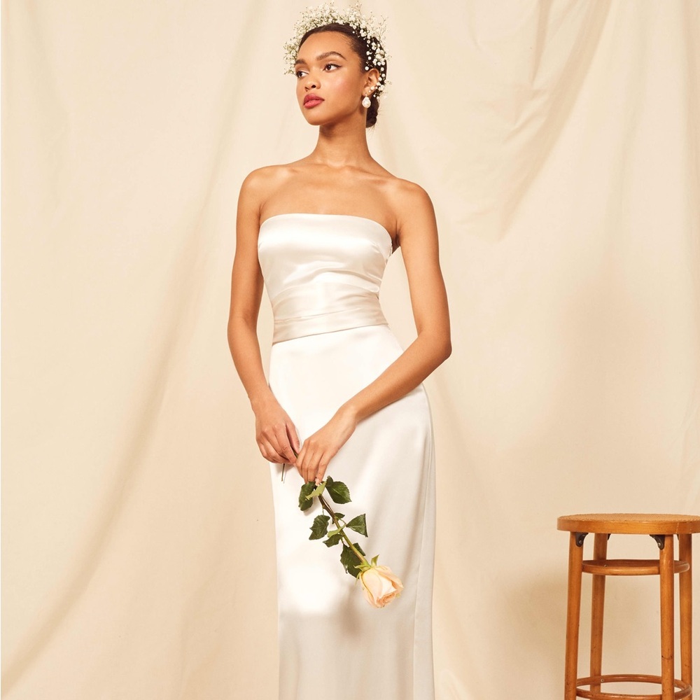 Reformation Giotto Dress | NWT | Ivory Satin Strapless Gown | Size 2
